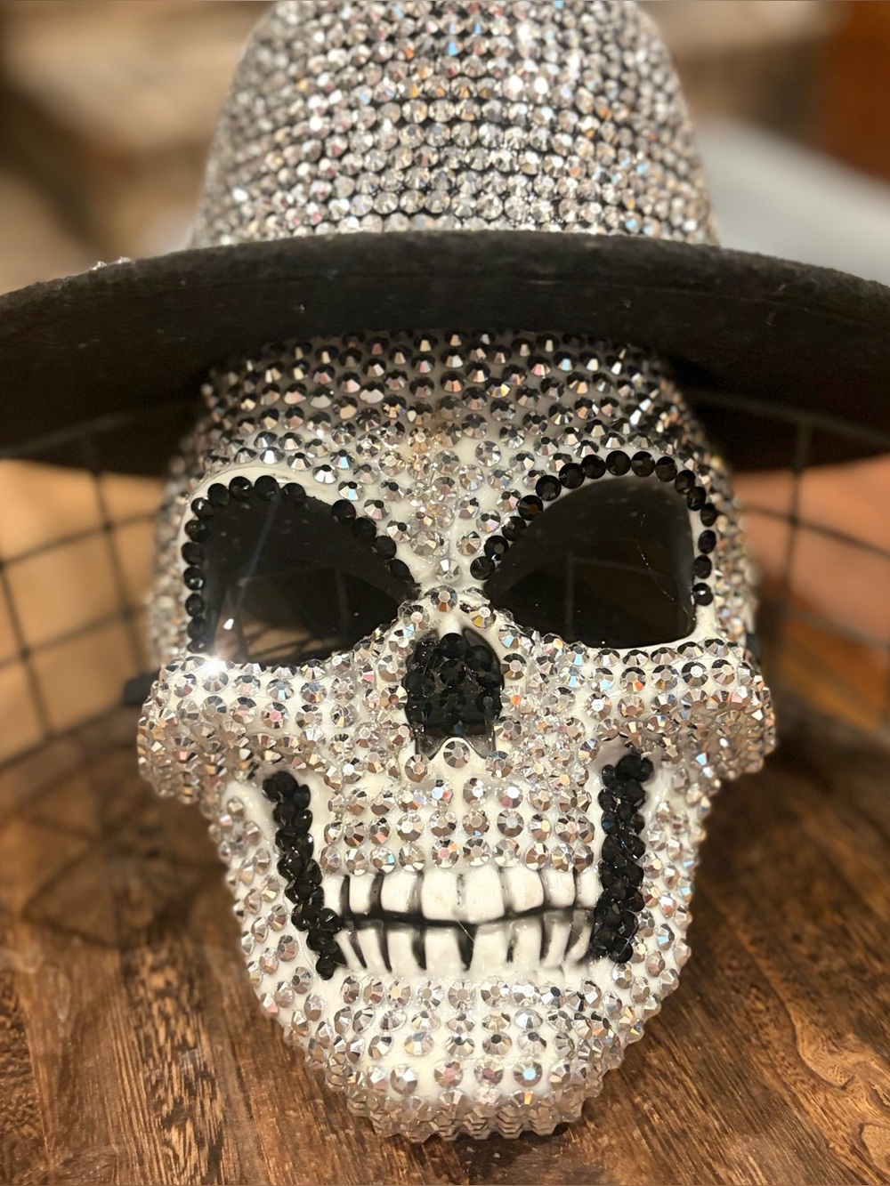 Silver Rhinestone Studded Skull and Cowboy Hat Halloween/Day of the Dead/Party